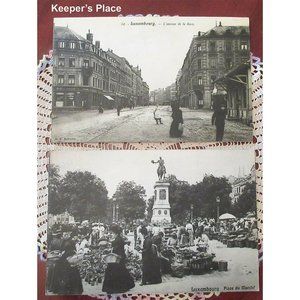 2 Vintage Luxembourg Place Du Marche + L'Avenue De La Gare Mounted Photo 8 x 12